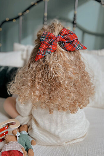 Le Mabelle Red Plaid Bow Mother Daughter Buckle Set
