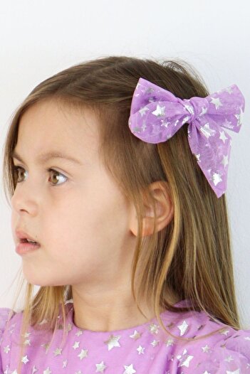 Le Mabelle Lilac Star Printed Tulle Girl's Clip Buckle