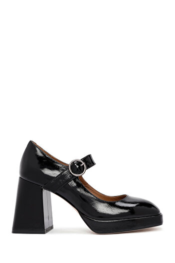 Derimod Women's Black Buckle High Thick Heeled Leather Mary Jane Shoes 24Wfd133016