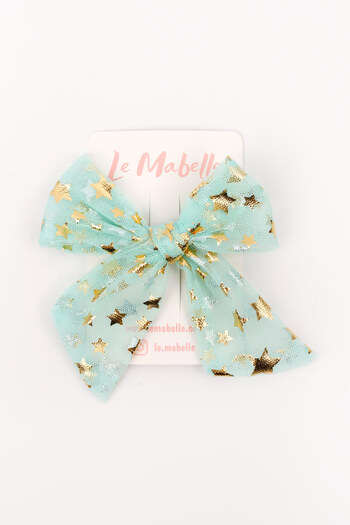 Le Mabelle Mint Star Printed Tulle Girl's Clip Buckle