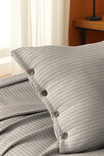 Cottonest Double Knitted Pi̇ke Bedspread with 2 Pillows