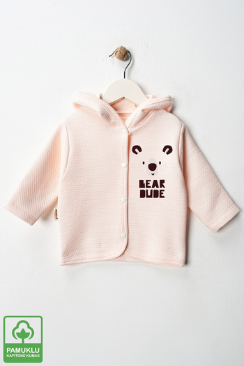 Miniel Unisex Baby Bear Dude Printed Organic Cotton 6-9-12-18 Months Quilted Baby Cardigan
