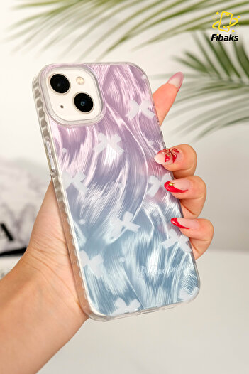 Fibaks iPhone 14 Plus / 15 Plus Case Shiny Bow Pattern Shock Absorbing Camera Protruding Colorful Silicone