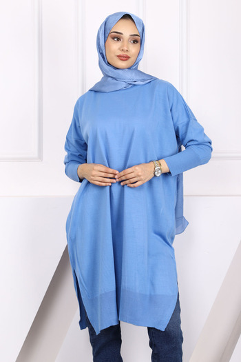 İmajButik İndigo Bisiklet Yaka Merserize Salaş Triko Tunik