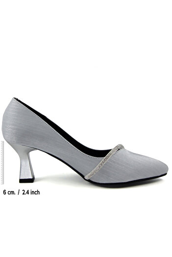 Erkan Saçmacı Shimeca Silver Satin Stone Pointed Toe Thin Heels Evening Dress Shoes