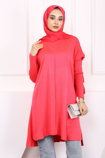 İmajButik Φούξια Crew Neck Mercerized Casual Knitwear Tunic