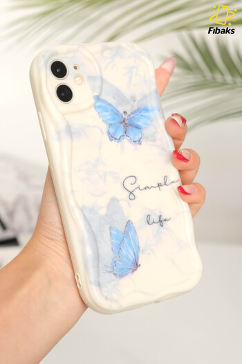 Fibaks Case for Apple iPhone 11 Silicone Blue Butterfly Pattern Wave Edge Cover with Camera Protection