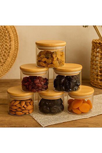Noah Exclusive 6-Piece Borosilicate Glass Breakfast Set - Bamboo Cover with Leakproof Silicone - 90 X 70 mm (X6)