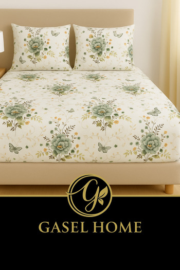 Gasel Home COTTON RANFORCE FABRIC DOUBLE PERSONAL RUBBER SHEET SET (160X200 & 180X200)