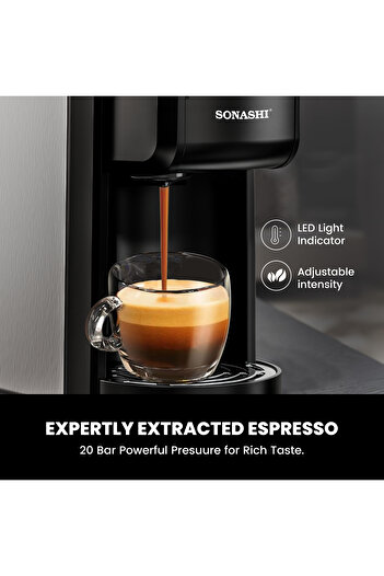 sonashi 1400W 3in1 Digital Multi-Capsule Coffee Machine with 700ML Detachable Water Tank, Cafe Style Coffee