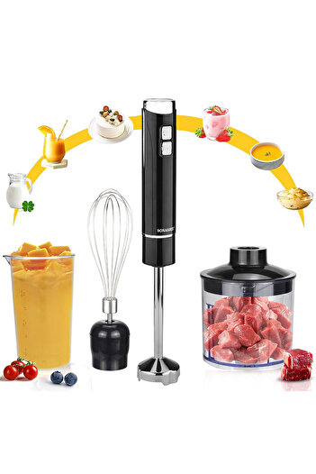 sonashi 4-In-1 Hand Blender, Stainless Steel Blades with 2 Speeds for Baby Food, Soup, Juice, 250 Watt
