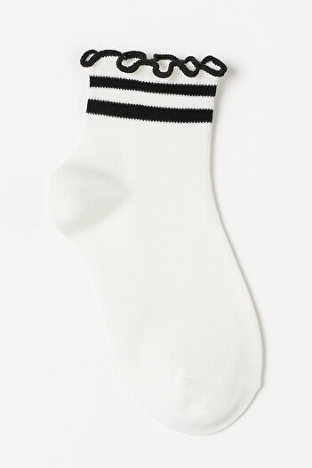 Bolero Frilly Ankle Socks |   Black - White Stripe Detailed Women's Socks