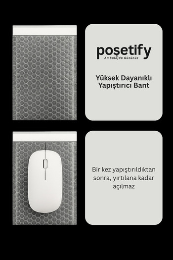POŞETİFY Balonlu Şeffaf Kargo Poşeti 15X20+5 cm | 80 gr Bantlı Patpatlı Kargo Poşeti | 5’li E-Ticaret Poşeti