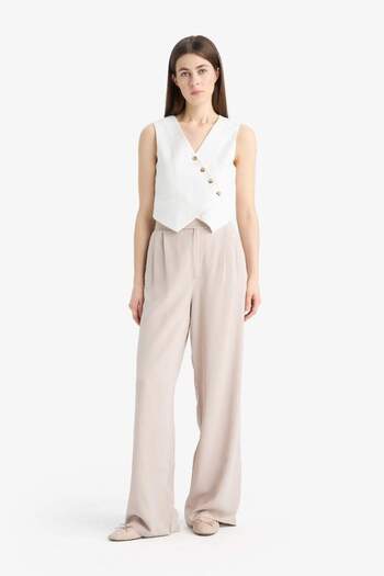 DeFacto Wide Leg Geniş Paça Uzun Boy Keten Karışımlı Kumaş Palazzo Pantolon E0112AX25SP
