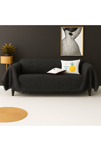 Rell Home Pamuklu Dokulu Koltuk Şalı 170x300 cm Battal Boy – Saçaklı TV Battaniyesi & Dekoratif Koltuk Örtüsü