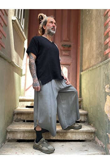 Bohoyasam Unisex Bol Paça Pantolon, Pamuklu Salaş Pantolon, Yazlık Rahat Pantolon, Bohem Kapri Pantolon