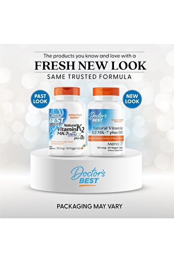 Doctor's Best Natural Vitamin K2 with MK-7, 180mcg Plus D3 1000IU, Non-GMO, Gluten Free, Vegetarian,