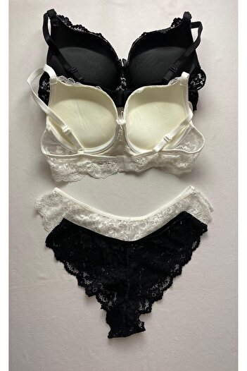 ST iç giyim Lace Push-Up Bra Set 2 Pcs – Black & Ecru |   Women's Underwear