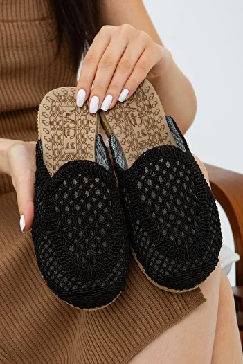 Moda Devrin Papuci negri din tricot din paie în față închisă pentru exterior și acasă (MULGULUL ESTE REINNOIT.)