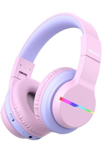 iClever Bluetooth Kids Headphones, BTH12 Colorful LED Lights Kids Wireless Headphones Over Ear with