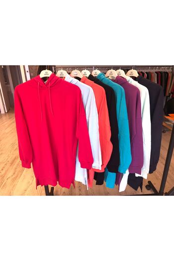 Duss Slim Fit Hooded Tunic with Hidden Pocket Detail and Side Slits