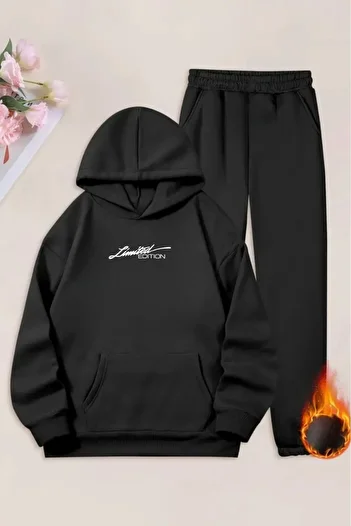 CLAYES Unisex Black Limited Edition Printed Tracksuit Hoodie - Winter Embossed Fabric