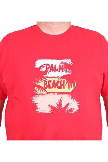 Starbattal Men's Plus Size Crew Neck T-Shirt Palm Beach 25188 Red