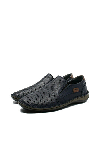 GORETTI Navy blue anatomic loafers without laces, made of genuine leather