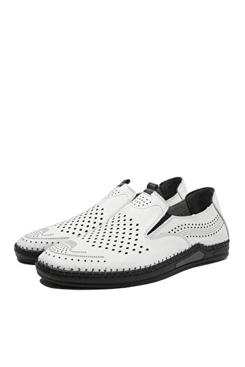 GORETTI Men's Moccasins, white leather, perforated design