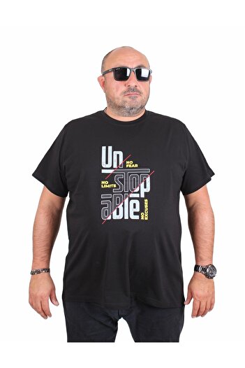 Starbattal Men's Plus Size Crew Neck T-Shirt Un Stop Able 25181 Black