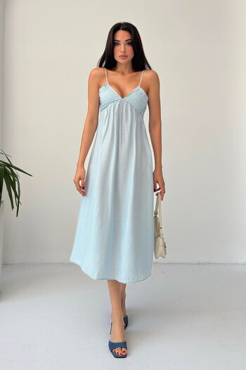 Serica Moda Baby Blue Λεπτό Φόρεμα Midi με Πλισέ
