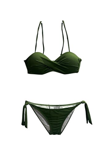TooHot Women's Green Twist Strapless Neck Tied Bikini Set