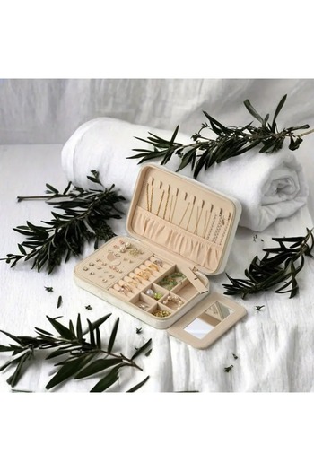gaman Velvet Design Zipper Jewelry Box Travel Jewelry Box Jewelry Organizer Box with Mirror