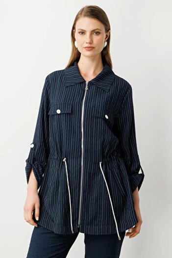 Ekol Zippered Striped Overcoat 07582