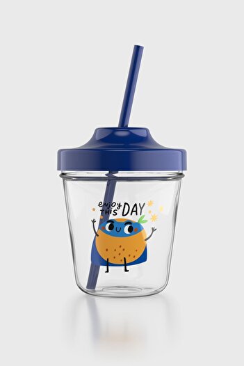 Renga Aura Enjoy This Day Patterned 350 ml Tritan Children's Cup with Straw 142022 Blue