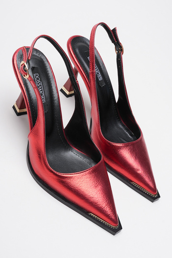 AleWomen Station Red Wrinkled Patent Leather Heeled Women's Shoes