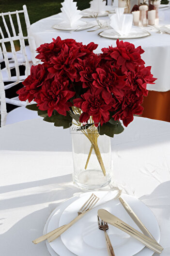 Yapay Çiçek Deposu Artificial Flower 7 Dahlia Bunch 33 cm Red
