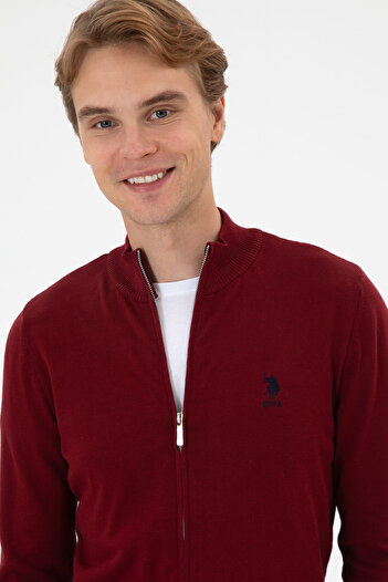 U.S. Polo Assn. Men's Slim Fit Burgundy Knitwear Cardigan 50313684-Vr014