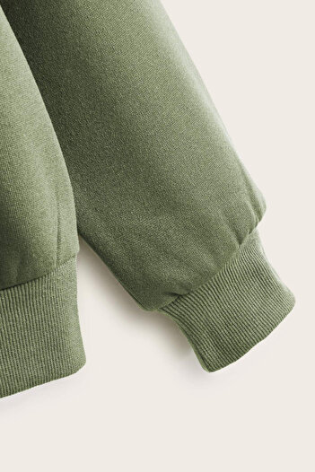 Tarz Cool Unisex Relax Fit Άνετη εφαρμογή Φούτερ με κουκούλα από βαμβάκι με φλις εσωτερικά, διπλές τσέπες και φερμουάρ σε χακί χρώμα