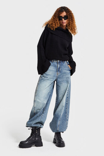 its basic Γυναικείο τζιν Χρώμα 4W5-32 Wide Leg Baggy Fit Αξεσουάρ με φερμουάρ 100% Koton Denim Jean