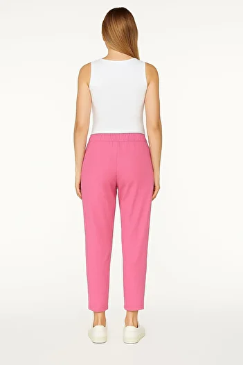 enmodaiçgiyim Pink Color 100% Cotton Muslin Fabric Women's Trousers – Narrow Leg, Pockets, Comfortable Fit Casual Trousers