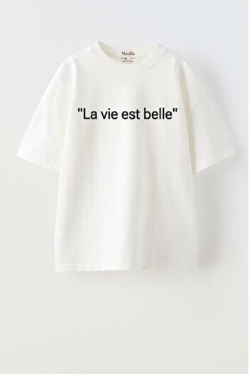 Motebarn Wear Girl's Crew Neck Slogan Printed Cotton T-shirt