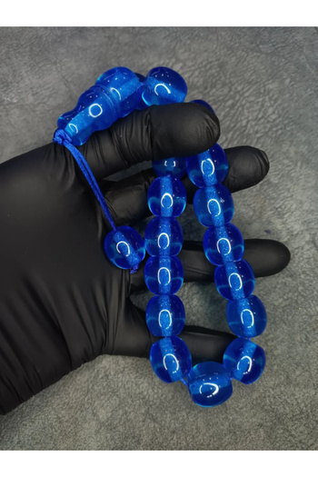 SSCglow Dimensiune mare Mascotă de nivel înalt Tasbih din chihlimbar albastru cu praf