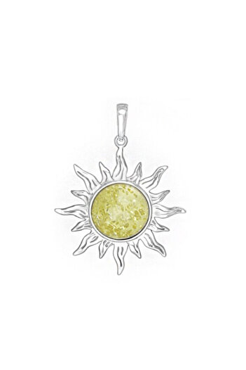 OEN Silver pendant with yellow amber, sun pattern, length 4 cm, 5.2 g