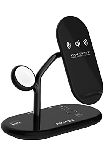 Promate Wireless Charging Station, 4-in-1 Charging Dock with 5W Magnetic MFi Apple Watch Charger, 15