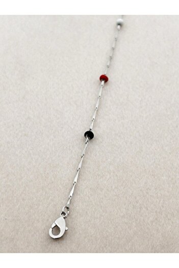 Siya Silver Mixed Color Beaded Steel Anklet