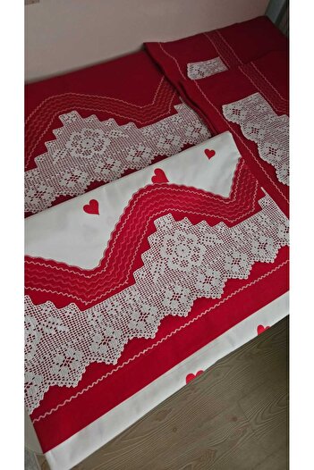 ZESA HOME Handcrafted Lace, Border and Patterned Duvet Cover Set - Red Heart
