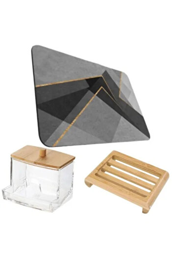 MCT Ultra Absorbent Bath Mat, Anti-Slip, Diatom Material, Abstract Model, 50 x 80 cm with Wood S