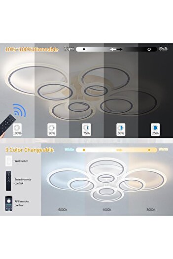 edc 8-circle LED chandelier, 2.4G WiFi remote control, 3 dimmable lights