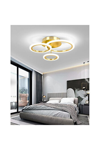 Jiju Gold LED Chandelier 3 Circles, 2.4G WiFi Remote Control 3 Lights Dimmable